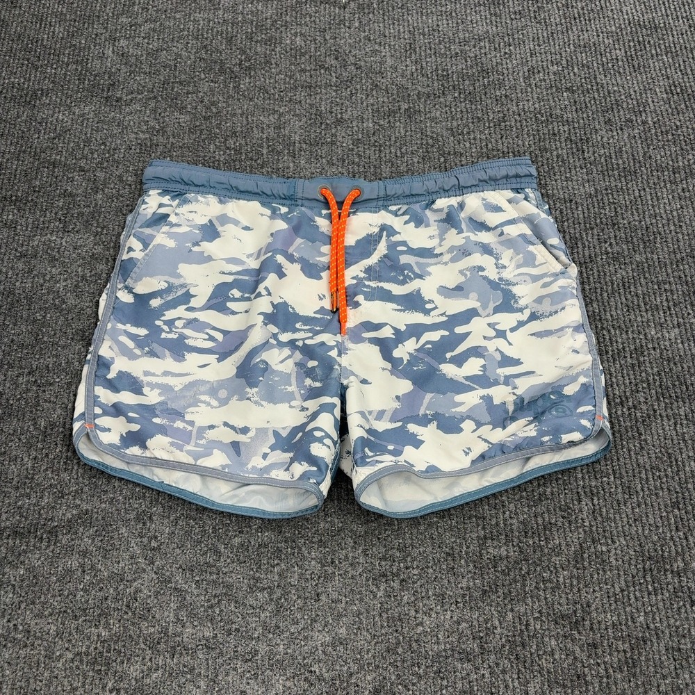 Superdry Swim Shorts Mens XL Blue Polyester Camo Graphic Pocket Beach Surf Style